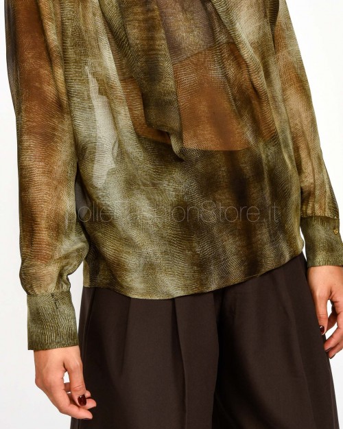 Elisabetta Franchi Blusa in Voile con Stampa Pitone Lizard  CA12857E2 EL1