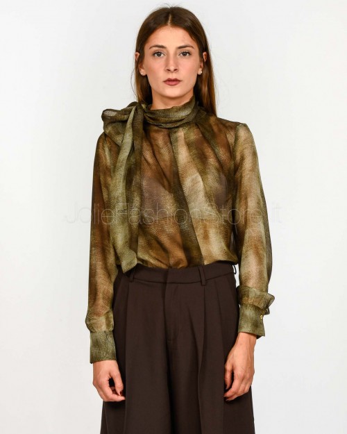 Elisabetta Franchi Blusa in Voile con Stampa Pitone Lizard  CA12857E2 EL1