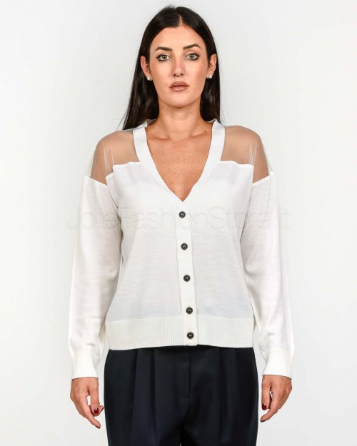 Meimeij Cardigan In Lana Bianco  M5FZ66 111