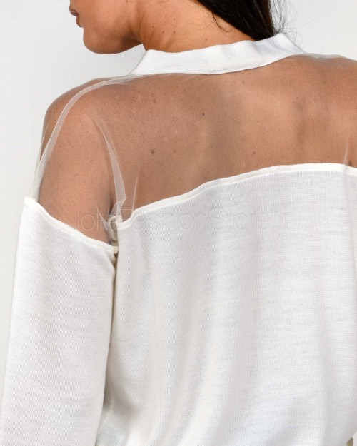 Meimeij Cardigan In Lana Bianco  M5FZ66 111