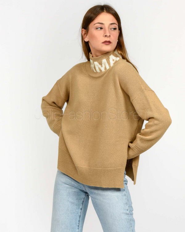 Ermanno Maglione Collo Alto Logato Cammello  D47EM027EO1-EO1 MF713