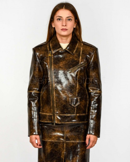 Patrizia Pepe Chiodo Oversize in Tessuto Spalmato Brown/Black Brushed  8O0202 E064 J4L8