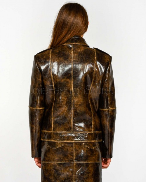 Patrizia Pepe Chiodo Oversize in Tessuto Spalmato Brown/Black Brushed  8O0202 E064 J4L8