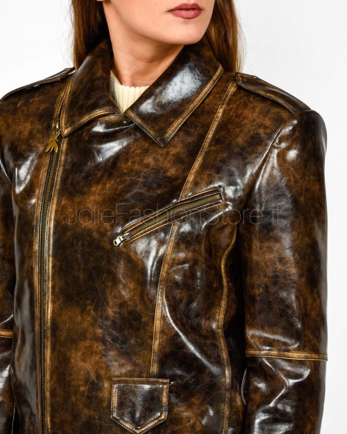 Patrizia Pepe Chiodo Oversize in Tessuto Spalmato Brown/Black Brushed  8O0202 E064 J4L8