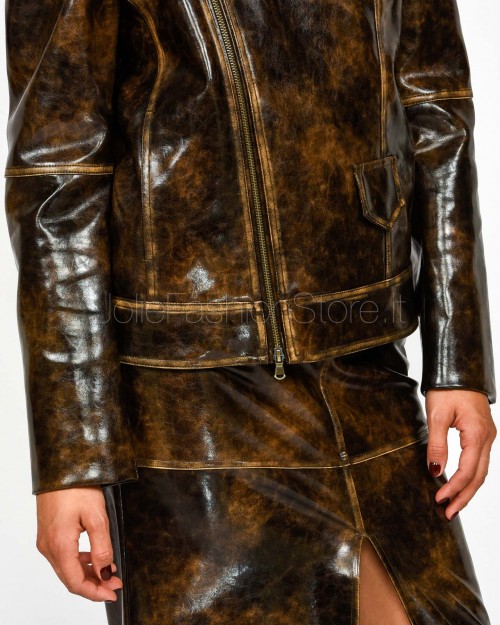 Patrizia Pepe Chiodo Oversize in Tessuto Spalmato Brown/Black Brushed  8O0202 E064 J4L8