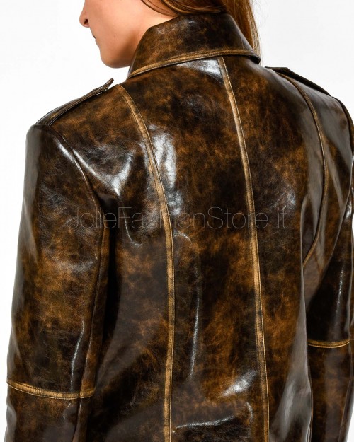 Patrizia Pepe Chiodo Oversize in Tessuto Spalmato Brown/Black Brushed  8O0202 E064 J4L8