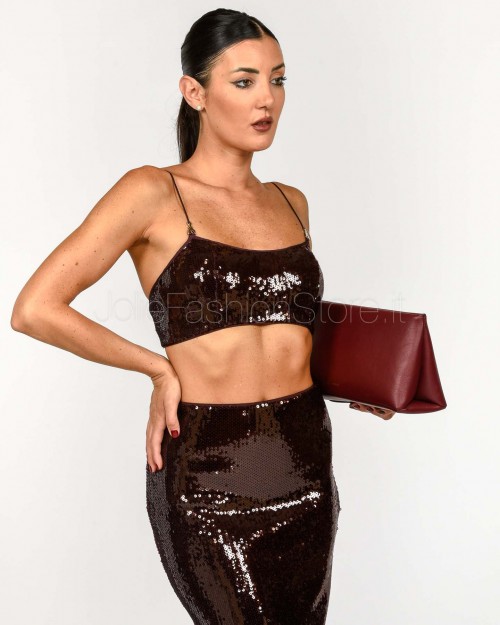 Patrizia Pepe Crop Top con Paillettes in Tulle Purple Red Sequins