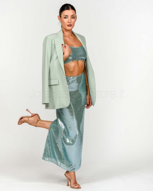 Patrizia Pepe Crop Top con Paillettes in Tulle Acqua Gray Sequins  8C0813 J326 G615