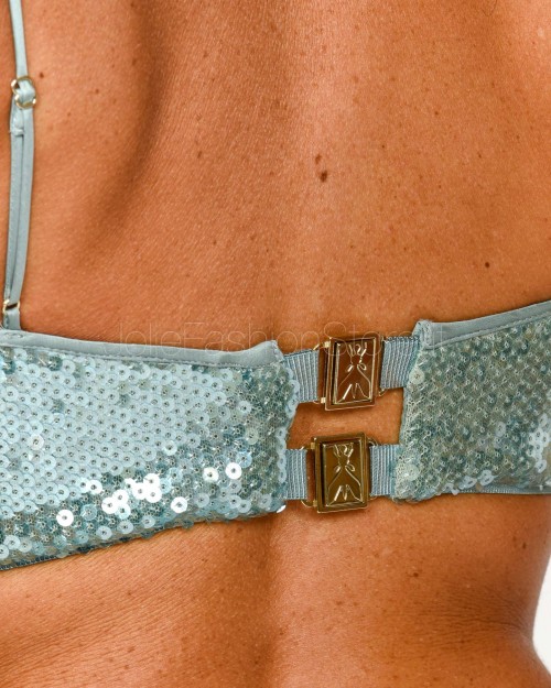 Patrizia Pepe Crop Top con Paillettes in Tulle Acqua Gray Sequins  8C0813 J326 G615