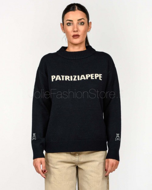 Patrizia Pepe Maglione Girocollo con Logo Navy  8K0335 K282 C789
