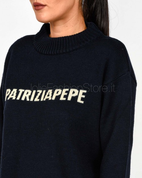 Patrizia Pepe Maglione Girocollo con Logo Navy  8K0335 K282 C789