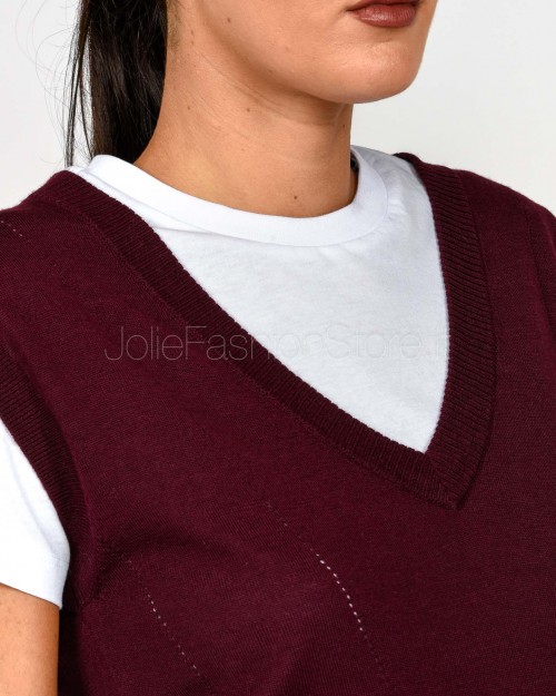 Patrizia Pepe Gilet con Scollo a V in Pura Lana Purple Red  8K0332 KM36 M536