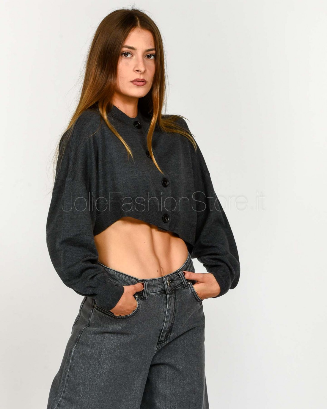 Meimeij Cardigan Crop Storm Grey  M5FZ09 783