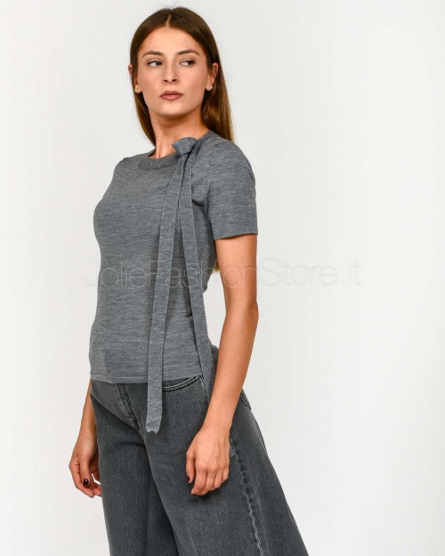Solo Tre Maglia In Seta e Lana Con Fiocco Antracite