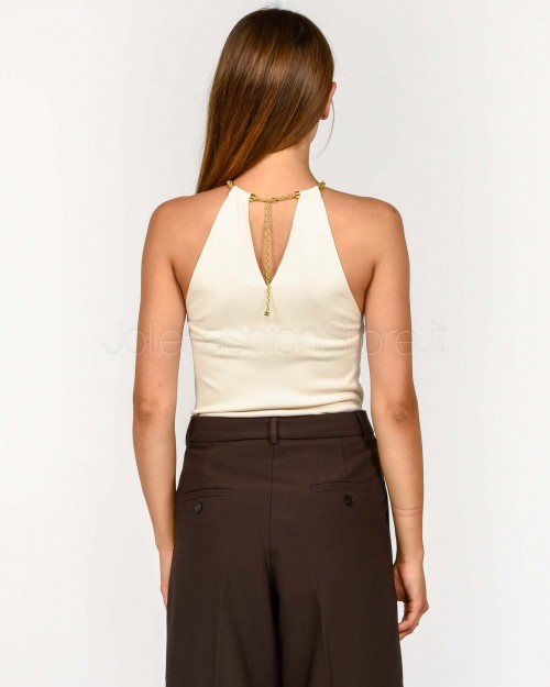 Elisabetta Franchi Top in Maglia con Snake Gioiello Milk  TK55S56E2 DZ9