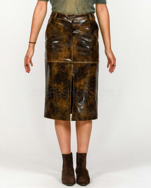 Patrizia Pepe Gonna in Tessuto Spalmato Brown/Black Brushed  8G0463 E064 J4L8