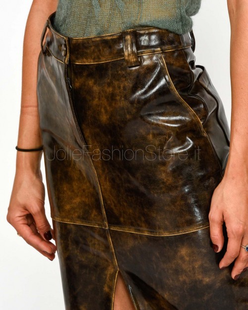 Patrizia Pepe Gonna in Tessuto Spalmato Brown/Black Brushed  8G0463 E064 J4L8