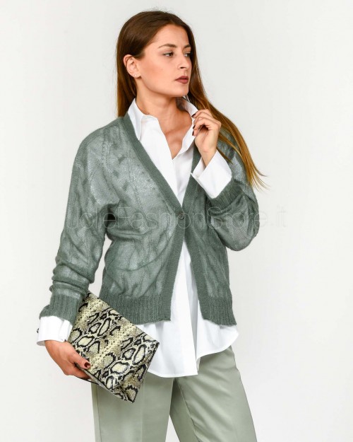 Solo Tre Cardigan 1 Bottone in Misto Lana Salvia
