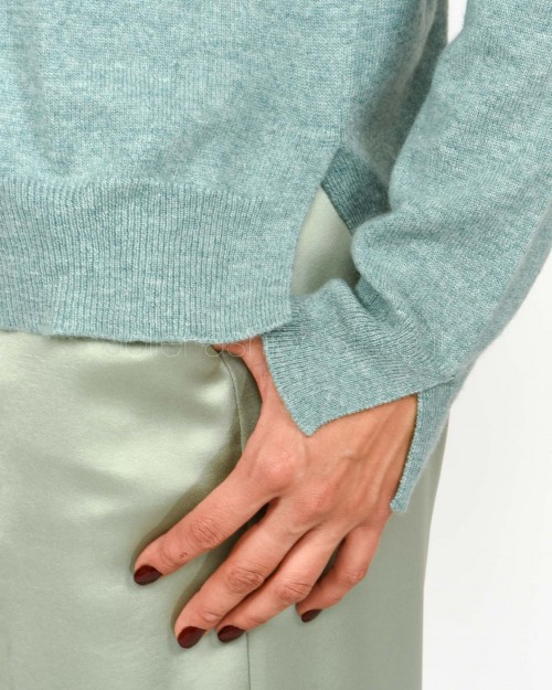Not Shy Aquamarine Cashmere Turtleneck Sweater Model Pola  POLA AH25 AQUAMARINE