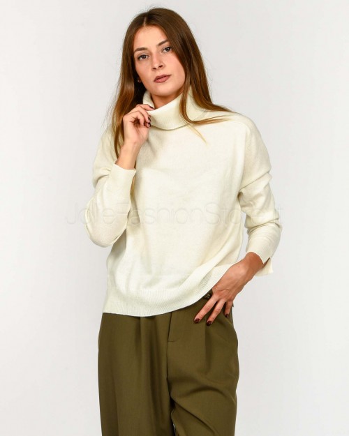 Not Shy Maglione Collo Alto Bianco in Cashmere Modello Pola