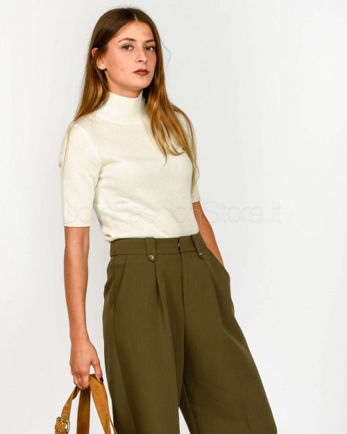 Not Shy Maglia Maniche Corte in Cashmere Bianco Modello Madaleine