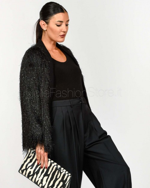 Actualee Cardigan Nero Con Frange