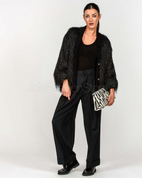 Actualee Cardigan Nero Con Frange  LX1274 NERO
