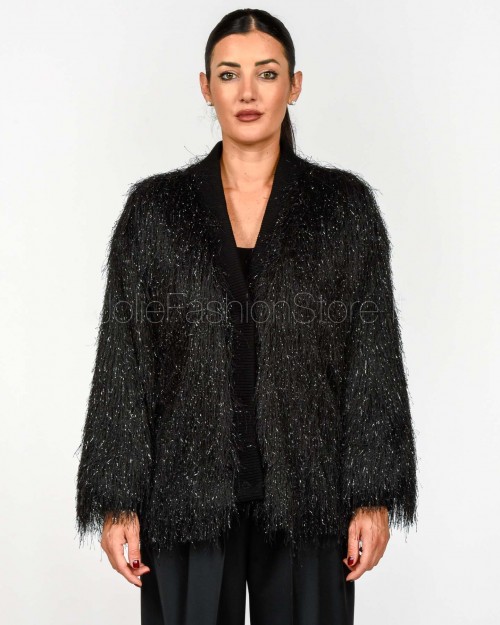 Actualee Cardigan Nero Con Frange  LX1274 NERO