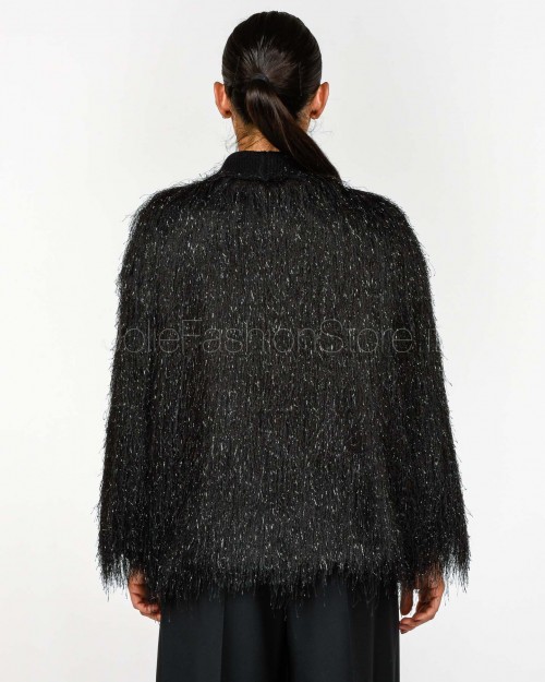 Actualee Cardigan Nero Con Frange  LX1274 NERO