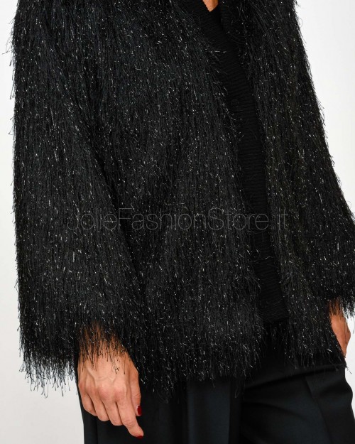 Actualee Cardigan Nero Con Frange  LX1274 NERO