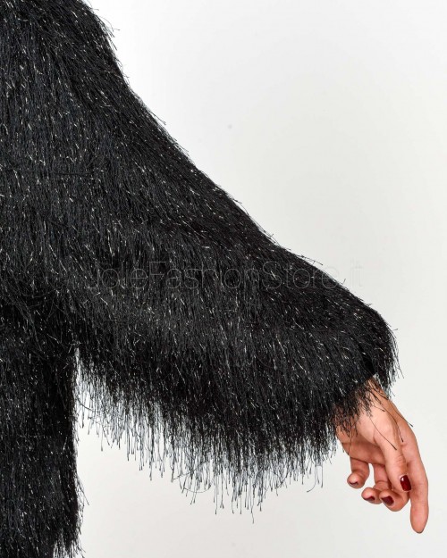 Actualee Cardigan Nero Con Frange  LX1274 NERO