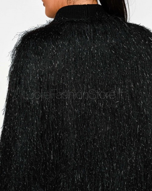 Actualee Cardigan Nero Con Frange  LX1274 NERO