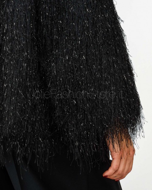 Actualee Cardigan Nero Con Frange  LX1274 NERO
