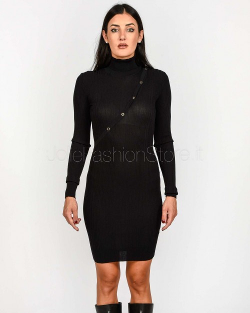 Patrizia Pepe Abito a Costine Collo Alto Nero Con Bottoni  8A1549 K280 K103