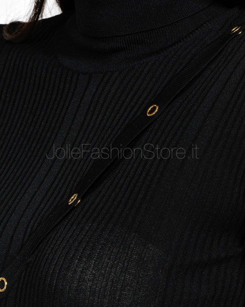 Patrizia Pepe Abito a Costine Collo Alto Nero Con Bottoni  8A1549 K280 K103