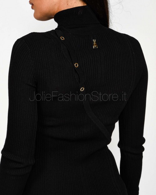 Patrizia Pepe Abito a Costine Collo Alto Nero Con Bottoni  8A1549 K280 K103