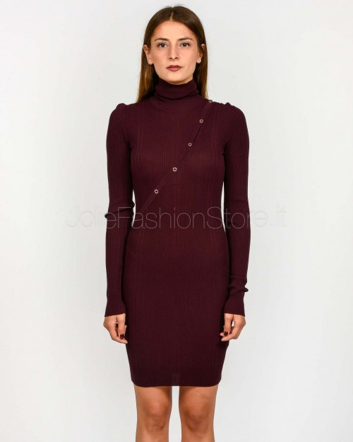 Patrizia Pepe Abito a Costine Collo Alto Purple Red Con Bottoni  8A1549 K280 M536