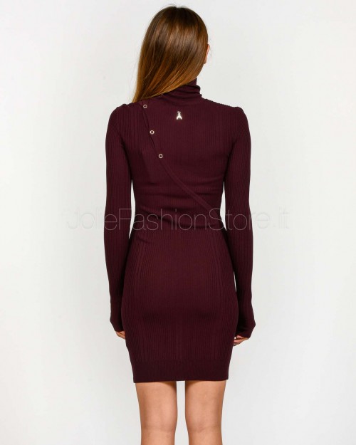 Patrizia Pepe Abito a Costine Collo Alto Purple Red Con Bottoni  8A1549 K280 M536