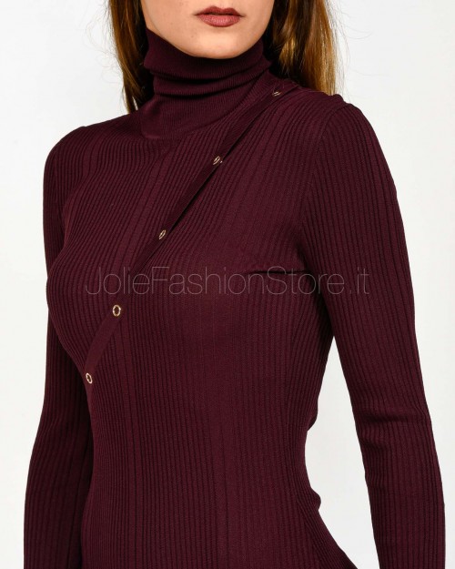 Patrizia Pepe Abito a Costine Collo Alto Purple Red Con Bottoni  8A1549 K280 M536