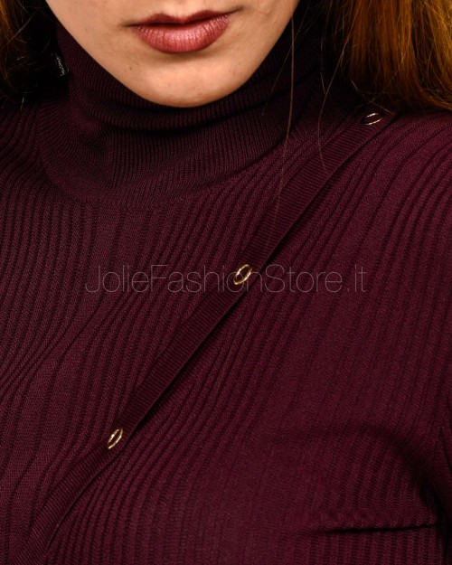 Patrizia Pepe Abito a Costine Collo Alto Purple Red Con Bottoni  8A1549 K280 M536