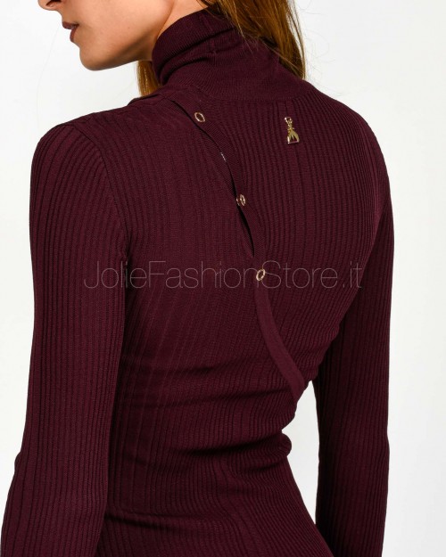 Patrizia Pepe Abito a Costine Collo Alto Purple Red Con Bottoni  8A1549 K280 M536