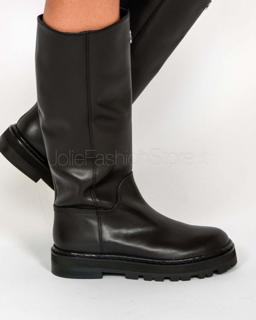 Patrizia Pepe Stivali in Pelle Nero Dettaglio Silver  8Y0135 L048 FB30