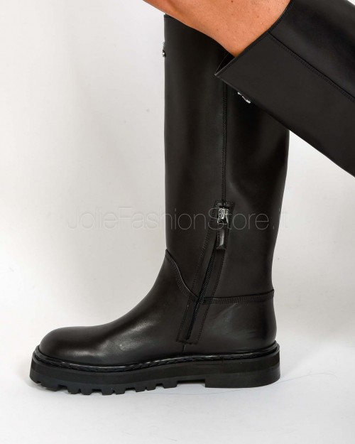 Patrizia Pepe Stivali in Pelle Nero Dettaglio Silver  8Y0135 L048 FB30