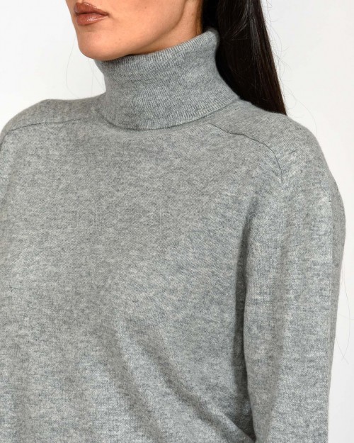 Not Shy Maglione Collo Alto Grigio in Cashmere Modello Pola  POLA AH25 GRIS CHINE