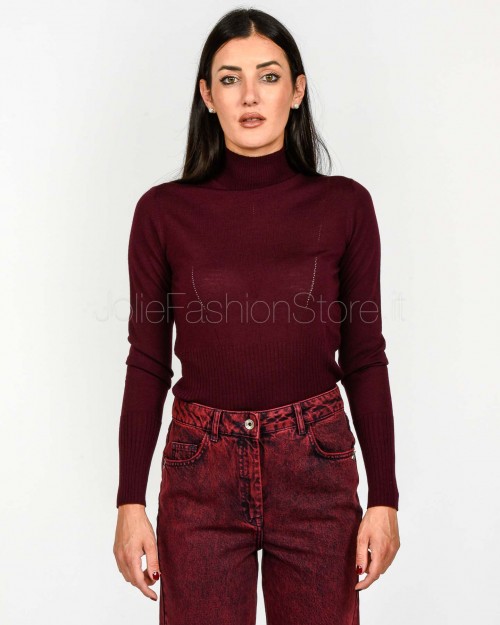 Patrizia Pepe Maglia Collo Alto In Lana Purple Red  8K0333 KM36 M536