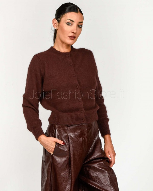 Solo Tre Cardigan Misto Lana Girocollo Fondente  M3F0082 FU 69S FONDENTE