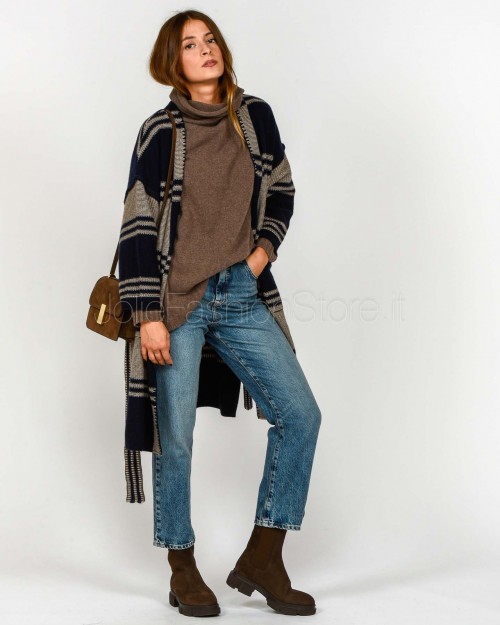 Not Shy Cardigan Lungo Marine/Terre Fumee