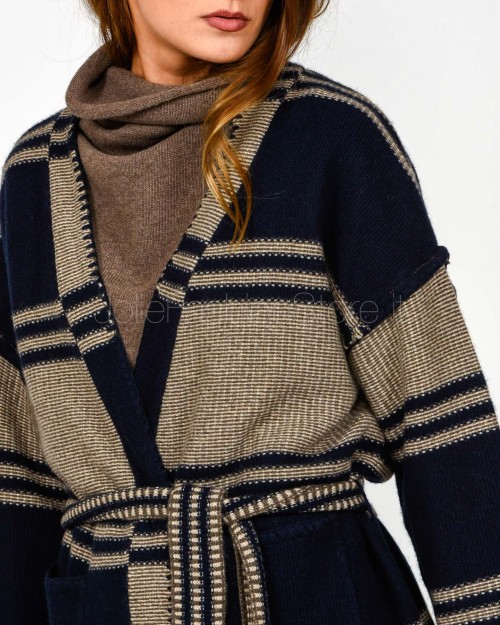 Not Shy Cardigan Lungo Lana/Cashmere Marine/Terre Fumee  YSEE MARINE TERRE FUMEE