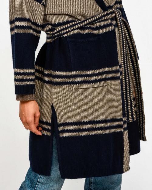 Not Shy Cardigan Lungo Lana/Cashmere Marine/Terre Fumee  YSEE MARINE TERRE FUMEE