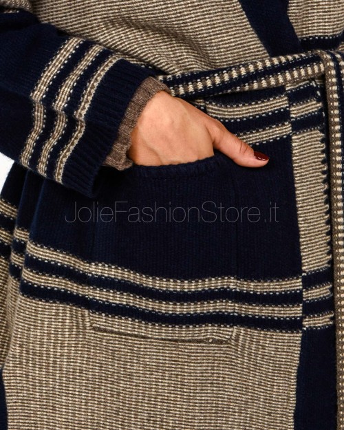 Not Shy Cardigan Lungo Lana/Cashmere Marine/Terre Fumee  YSEE MARINE TERRE FUMEE